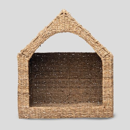 Handcrafted Seagrass Dog House – Cozy & Durable Comfort (Natural, M) [ NO Cushion ]