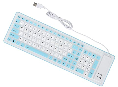 Vikbart Silikon Vattentätt Tangentbord 103 Nycklar USB Kabelansluten Portable Mute för PC Laptop (Blå)