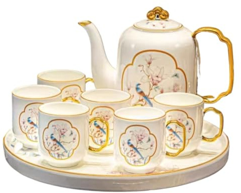 AIXILAN Juego de tazas de café expreso de porcelana, juego de taza y platillo, juego de té de porcelana, juegos de tazas de té de 8 teteras y tazas, servicio de té de cerámica for adultos y mujeres