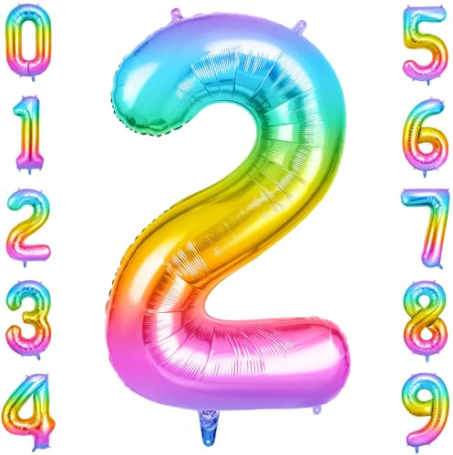 OFFCUP Palloncini Compleanno Colore 101 CM, Palloncino Numero 2, Foil Palloncini Numeri, Giganti Numeri, Decorazioni Festa Compleanno, Gonfiabili Pallone per Anniversario