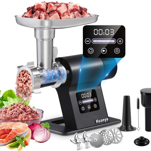 Huanyu Electric Meat Grinder 2000 watts Meat Grinder with Touchscreen Control Multifunctional Electric Minced Meat Machine with 2 Cutting Blades, 3 Cutting Plates, Kibbeh Kit and Sausage Tube