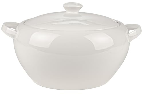 Festa Italia Suppenterrine Porzellan mit Deckel - 3.1L - Weiss Suppenschüssel Groß - Modern Servierschüssel - Soup Terrine - Suppentopf - Suppen Serviertopf - Ideal für Weihnachten - Weißwursttopf