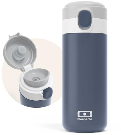MONBENTO - Botella Termica MB Pop Infinity - 360ml - Mantiene Bebidas Calientes/Frías hasta 12 Horas - Pequeña Botella Termica para Niños Escuela/Parque y/o para Adultos en un Bolso - Sin BPA - Azul