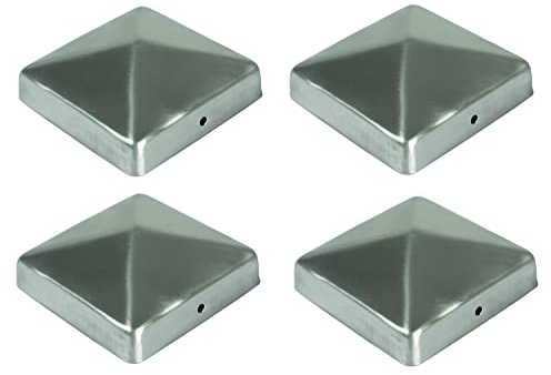 BURI 4 Stück Edelstahl Zaunkappe für Holzpfosten Pyramide 91x91mm Pfostenkappe 9x9 aus Metall rostfrei Pfostenkappen Pfostenabdeckung Zaunkappen Abdeckung Abdeckkappen Pfosten Deko Garten Zubehör 4x