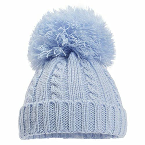 Mini Mart Online Limited Baby Knitted Cable Single Pom Pom Bobble Boy Girl Cap Hat Bonnet 12-24 Months Blue