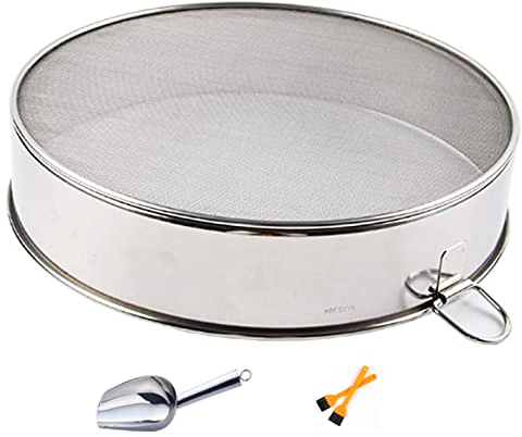 60 Mesh Fine Mesh Flour Sieves Set, Stainless Steel Mesh Sifter Strainer with Brush and Spoon for Baking Straining Powdering,20cm