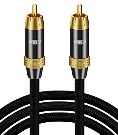 EMK Cable de Subwoofer Cable RCA Cables Audio Coaxial a Macho chapado en oro de 24K Cables Cinch Subwoofer trenzado nailon para Barra sonido, Altavoz, Smart TV, Amplificador (5 m)