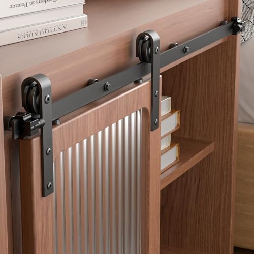 BONIKLUBA 3FT/91.5cm Mini Rail Porte Coulissante kit de Quincaillerie Suspendue Interieur pour Meuble TV à Porte Simple Petite Armoire (Pas de Porte D'armoire)