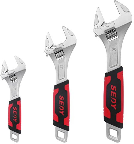 Brimix 3 pcs juego de llave inglesa profesional ajustable con mango de goma, CR-V apertura 0-35mm, escala métrica SAE, 3 tamaños, pequeña, mediano y grande
