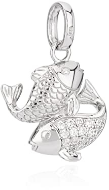 NKlaus Kettenanhänger Sternzeichen Fisch 925 Silber Zirkonia Weiß Horoskop Zodiak 11283