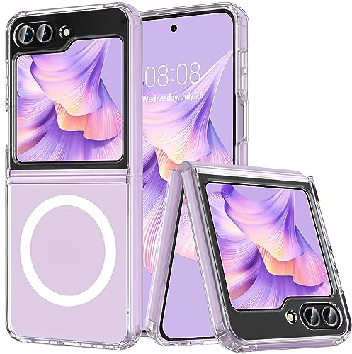 BESINPO Magnetische für Samsung Galaxy Z Flip 5 Hülle, Rundumschutz Stoßfest Kratzfeste Handyhülle Bumper Case Outdoor Cover Schutzhülle für Samsung Flip 5 - Transparent