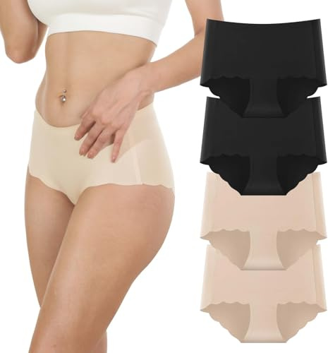 Dumwis Culotte Femme sans Couture Hipster Invisibles sous-vêtements Taille Haute Elasticité Slip Microfibre Doux Respirant Sport Shorties Lot de 4