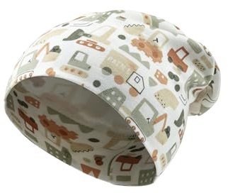 Sterntaler Beanie Bedruckt mit Bagger und Baustellen Fahrzeuge für Jungen - Baby und Kinder Mütze aus warmem Sweat-Stoff - Ecru, 55