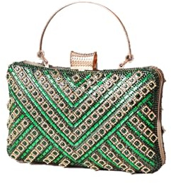 CORIOS Borsetta da Sera Strass Clutch Borsa Scintillante Formale a Spalla Pochette con Catena Elegante per Cerimonia Ballo Cocktail Festa Verde