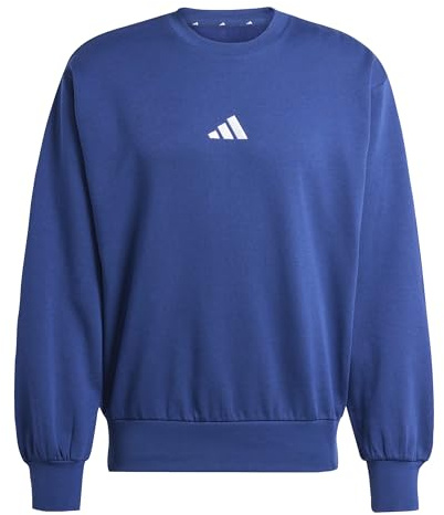adidas Hombre Essentials Feelcozy Fleece Sweatshirt, Dark Blue/White, S