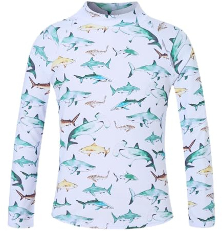 UNIFACO Boys Swim Shirt Long Sleeve Rash Guard Kids UV Protection Rashguard Swimming Shirt UPF+ 50 Beach Fishing Sun Shirt Size 7 8