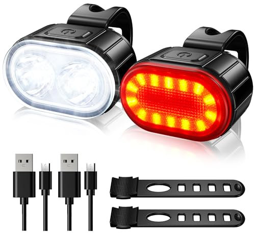Luci Bicicletta Kit, Luci Anteriore e Posteriore per Bicicletta a LED, USB Ricaricabile IPX5 Impermeabili 4+6 Modalità,Disponibile per Uomini Donne, Bambini e Biciclette da Montagna e da Strada.