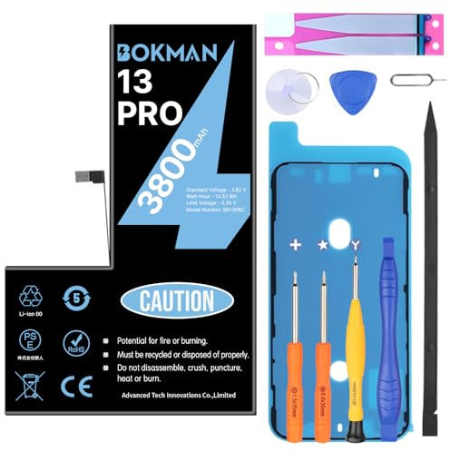 bokman Akku für iPhone 13 Pro, Hohe Kapazität Lithium-Polymer-Akku 3800 mAh mit Allen Werkzeugsets