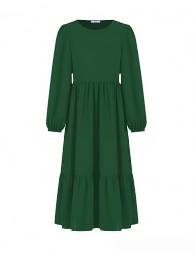 Arshiner Kids Abito Maniche Lunghe Verde Vestito Natalizi per Ragazze Abito Festa a Trapezio Volant Vestito Autunnali Eleganti Abiti Lunghi Formali Invernali Abbigliamento per Bambini 12-13 Anni