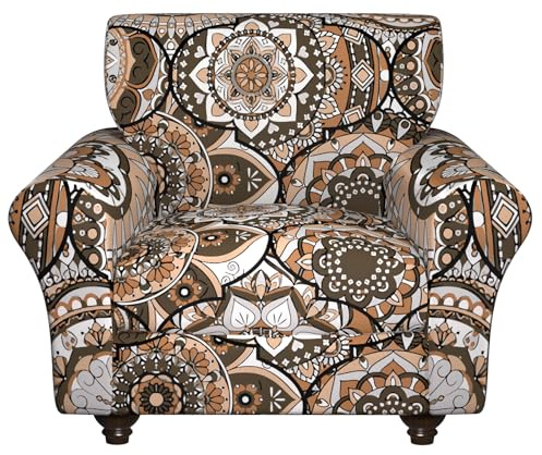 Gdmhy Stretch Chair Covers Armchair Couch Slipcovers 2 Piece,Washable Floral Arm Chair Sofa Covers Furniture Protector with Separate Couch Cushion Slipcover for Living Room(Armchair,Brown Texture)