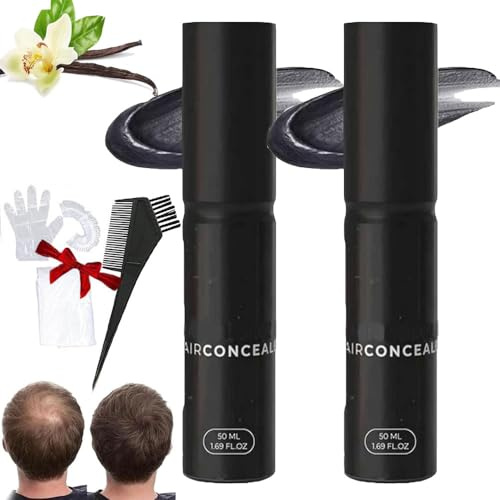 2 piezas Tiveno Crema Corrector De Cabello,Para Un Cabello Naturalmente MáS Grueso Y Con Apariencia Segura,Resistente Al Agua Y Al Sudor,Para Mujeres Y Hombres (Negro*2, Talla)
