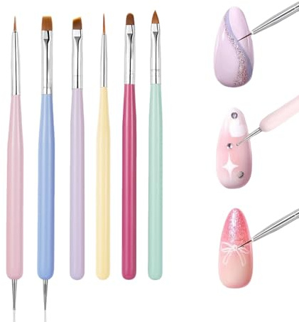 Pence & Moon Collective 6 Pcs Nail Art Brushes, Nail Brushes, Nail Brushes for Gel Nails, Nail Art Liner Brush and Nail Dotting Pen for Salon at Home DIY Manicure