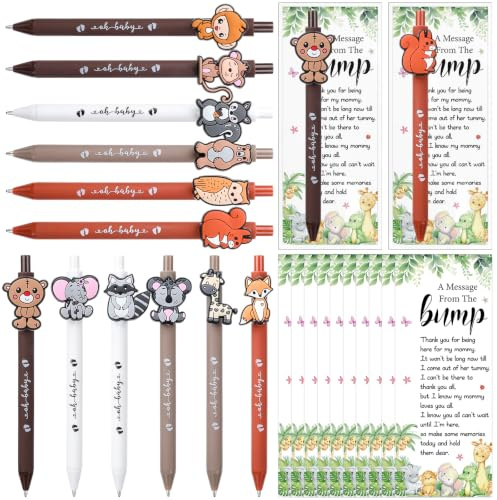 Uoeo 24 Sets Baby Shower Favours for Guests Jungle Animal Ballpoint Pens | With Cards Gift Bags Thank You Gifts Baby Shower Gifts for Woodland Themed Birthday Party Gender Reveal Game Prizes