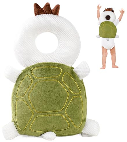 Baby Head Protector Backpack Cute Breathable Stuffed Head Protection Backpack with Chest Strap Adjustable Shock Absorption Protector for Baby Walking, Turtle Protection