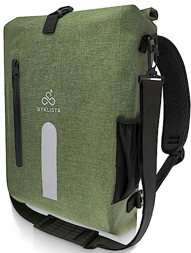 BYKLISTA Fahrradtasche Rucksack wasserdicht 3in1 - Fahrradrucksack Gepäckträger, Gepäckträgertasche & Umhängetasche - Inkl. Laptopfach - Fahrradtaschen für Gepäckträger grün 20L