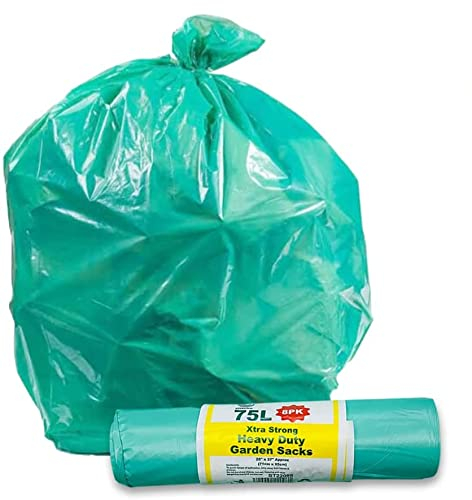 Extra Heavy Duty Refuse Sacks, Green Plastic Bin Liners, Ultra Strong Leak-Resistant Bin Bags, 100% Recycled Material for DIY, Garden, Household, Home & Kitchen (Green, 16 Count)
