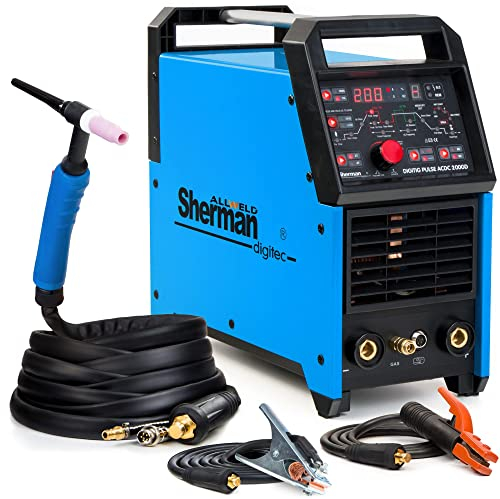 ALLWELD Sherman DIGITIG 200 GD AC/DC Puls - 200A WIG Schweißgerät AC DC mit HF-Zündung und Preflow & Postflow - Kombi Inverter Schweißgerät für Aluminium - MMA - Set:Solo