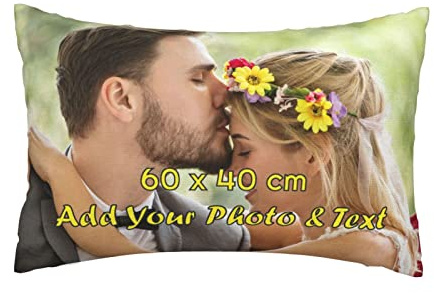 Custom Photo Pillow Case Cover with Your Design, Personalised Name Pillowcase with Two-Sides Printed Picture, Big Size 60 x 40 cm Throw Pillow Cover for Bed,Sofa, Camping, Customise