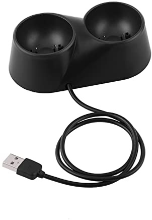 Tiiyee PS4 Move Charger, Mini USB Controller Ladegerät Schnelle VR PSVR Fernbedienungen Mit Zwei Ladegeräten Intelligentes Dual Dock Ladestation Ständer Ladestationsständer Für Play Station Schwarz