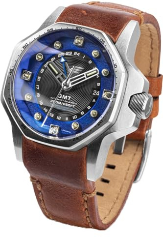 Vostok Europe Herren Atomic Age Enrico Fermi Automatik GMT Uhr mit 2 Armbändern in verschiedenen Designs, braun, Armband