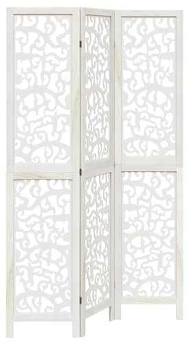 vidaXL Biombo Separador de 3 Paneles, Pantalla de Privacidad, Partición de Habitación, Divisor para Oficina, Madera Maciza de Paulownia Blanco