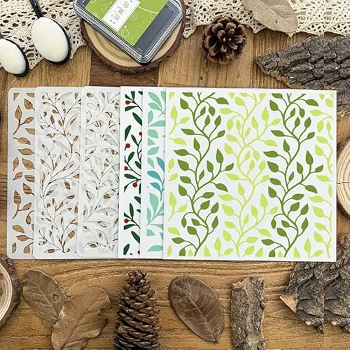 4pcs Leaves Branches Floral Wall Stencils Template Reusable Spray Paint Stencils for Craft Painting on Wood Craft Canvas Walls Wood Decorations DIY Scrapbooking
