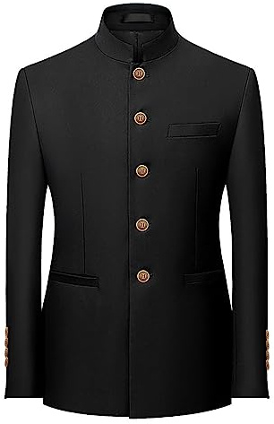 Men'S Mandarin Collar Blazer, Slim Fit Nehru Jacket, Single Breasted Stand Collar Suit Jacket, Casual Chinese Style Blazer For Men