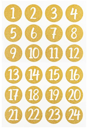 2Pcs Autocollant 1-24 pour Calendrier de l'Avent 24 Chiffres Sticker Compte à Rebours de Noël Gommette Décoration pour Sac Cadeaux Carte Enveloppe (cercle)