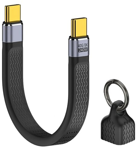 Cable USB4.0 Corto 14CM, 240W USB C a USB C Type C 40Gbps Vídeo 8K 60 Hz Carga Rápida PD Thunderbolt 3/4 Tamaño Datos para IPhone 15/15 Pro Max MacBook Galaxy S24 S23 Ultra Pixel 9/8 Pro 48V/5A