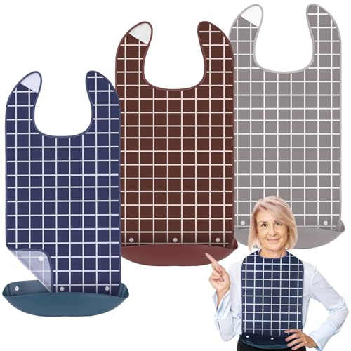 Vicloon 3 Pièces Bavoir pour Adultes, Bavoirs avec Bac de Récupération Amovible pour Personnes Âgées Handicapés, Bavoirs Adultes Lavable Réutilisable, pour Manger Repas Noël (Détachables)