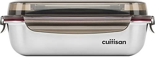 CANDL Cuitisan (Flora) Frischhaltedose aus rostfreiem Edelstahl, Clipverschluss-Deckel mit Griff, rechteckig, mikrowellen- und ofengeeignet, Vorratsdose, EC7-SSH01 1900ml