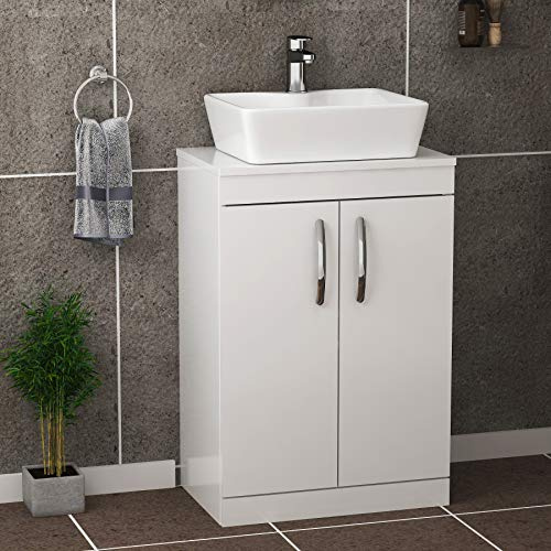 Royal Bathrooms 500mm Floor Standing Vanity Unit 2 Door Gloss White & Countertop Basin - Cube