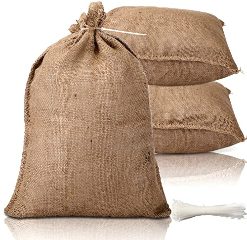 Shappy 10 Pieces Burlap Sand Bag 14 x 26 Empty Sand Bags with Solid Tie Flood Control Bag Water Barrier Sandbag for Flooding Moving House, Store Bags, Tent Sandbags