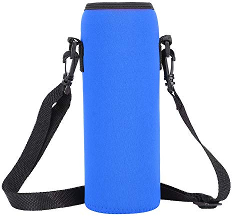 MOUMOUTEN Portabotellas de Agua, 750ml Botella de Agua con Aislamiento Funda de Neopreno Bolsa de Transporte con Correa Ajustable para El Hombro para Deportes Al Aire Libre Hervidor Viajes(Azul)