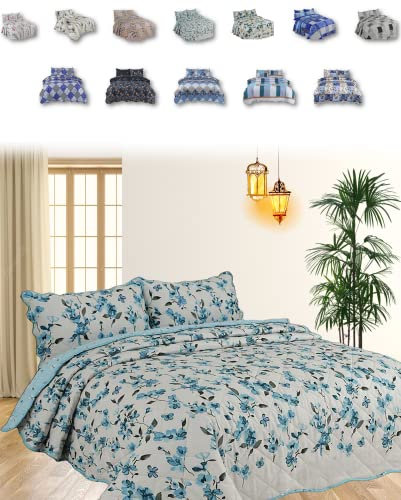 BEDSPREAD - Luxury Quilted – Reversible Two Sided – Bed Throw Warm Quilt - Bedspread Patchwork Reversible Set 150 GSM Polycotton + Virgin Polyester Quilted Filling (Double Bed, Josephine)