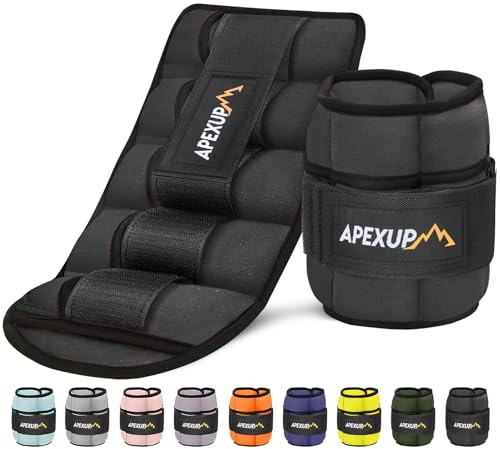 APEXUP 10lbs/Pair Adjustable Ankle Weights for Women and Men, Modularized Leg Weight Straps for Yoga, Walking, Running, Aerobics, Gym, Physical Therapy (Black)