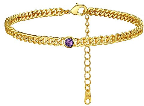 FindChic Chaine de Cheville Choker Femme Acier Bracelet de Pied Peirre de Naissance 4 mm Ras de Cou Inoxysable Gourmette Fille Large Or Plaque 02.février