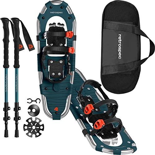 Retrospec Drifter Snowshoes & Trekking Poles Bundle with Adjustable Bindings - Lightweight Aluminum Snow Shoes for Women & Men - All Terrain Hiking & Winter Sports