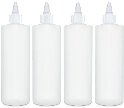 BRIGHTFROM Condiment Squeeze Bottles, 16 OZ Empty Squirt Bottle with Twist Top Cap, Leak Proof - Great for Ketchup, Mustard, Syrup, Sauces, Dressing, Oil, Arts and Crafts, BPA FREE Plastic - 4 PACK
