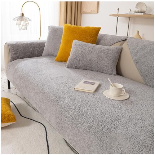 Super Soft Sofa Slipcover Corner 1/2/3/4 Seater Cover, Universal Non Slip L Shape Couch Cushion Cover Warm Sherpa Fabric Furniture Protector Sofa Cover for Living Room (Light Grey, 70*180cm)